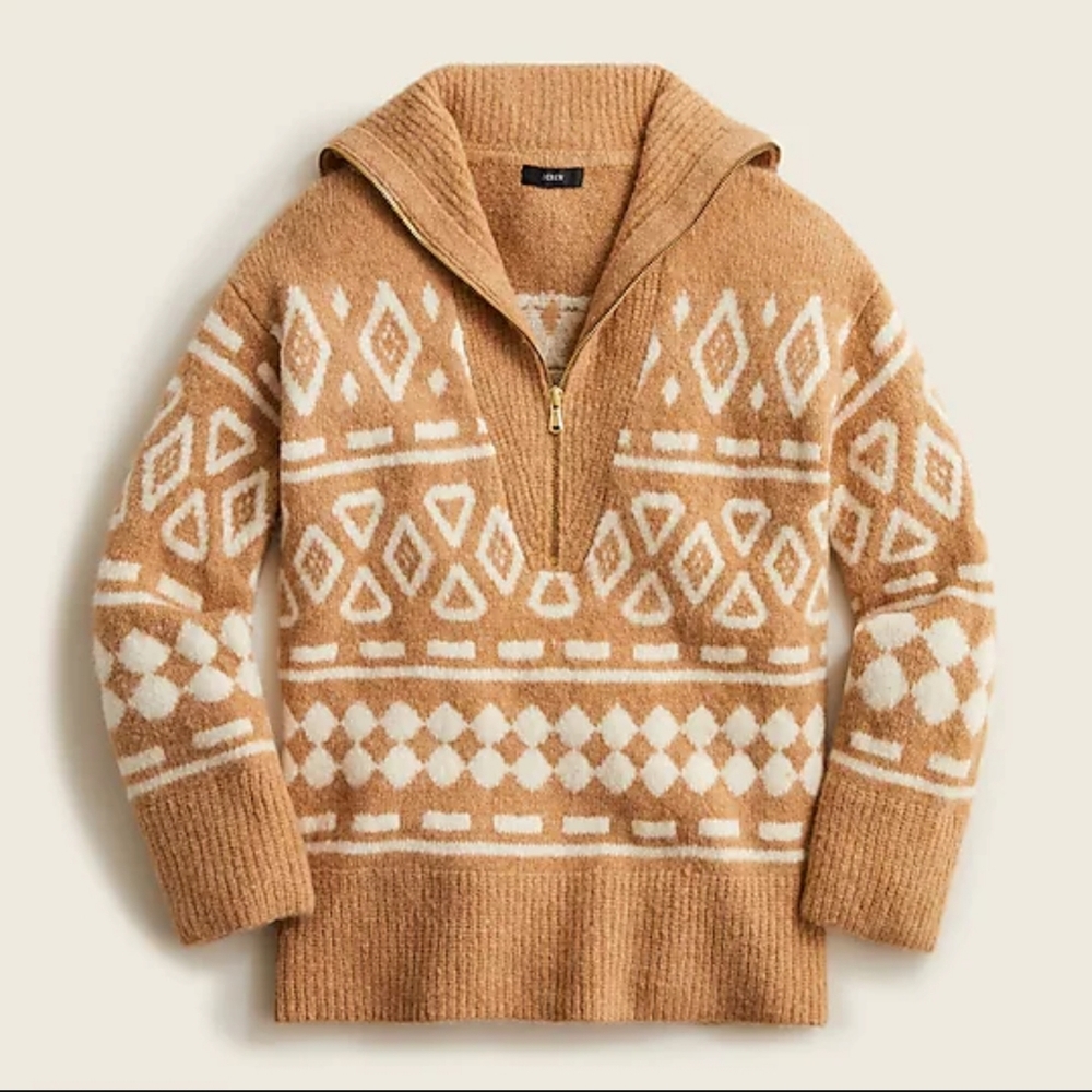 ❄⛷J. Crew Aprés Ski Relaxed Half-zip Sweater WGeometric Knit XS/S $180